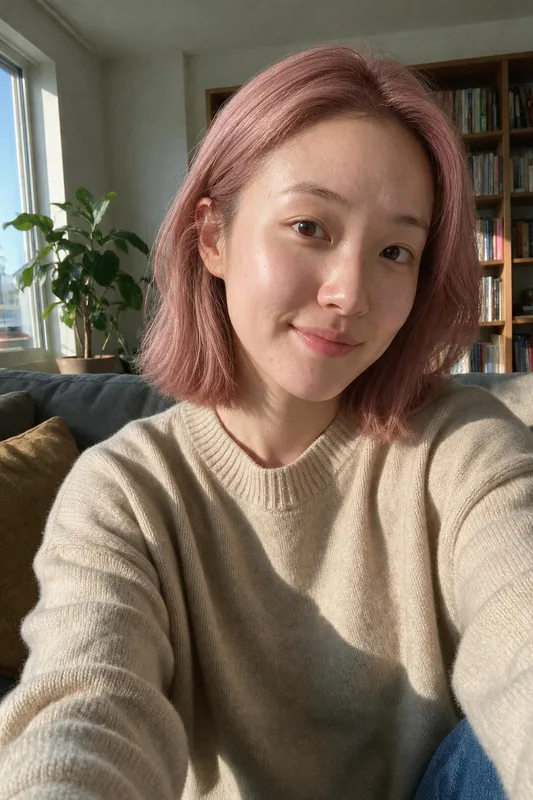 AI hairstyle preview: woman with rose pink hair color