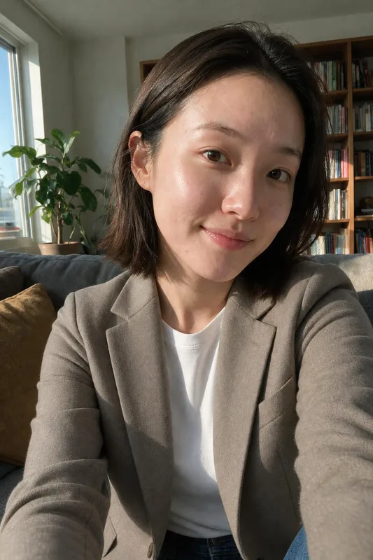 AI outfit try-on: woman in a blazer tee outfit