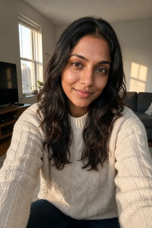AI outfit try-on: woman wearing a knit sweater