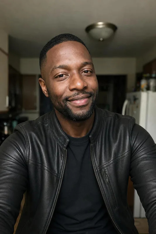 AI outfit try-on: man wearing a leather jacket