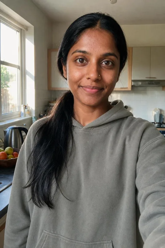 AI outfit try-on: woman wearing a streetwear hoodie