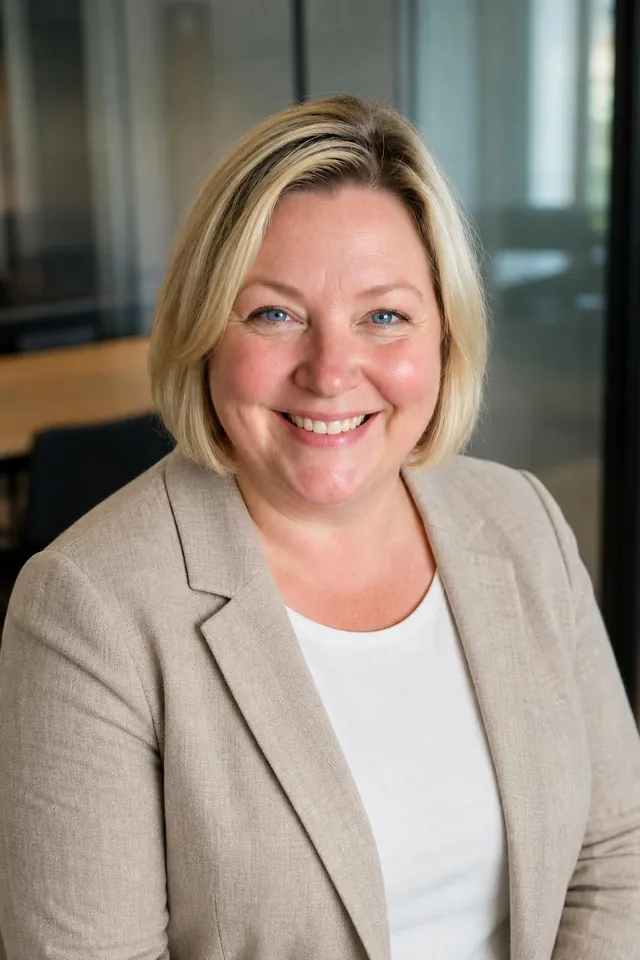 KI-Bewerbungsfoto: Frau, Modernes Büro