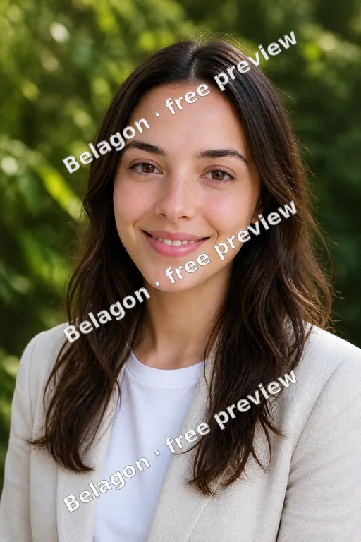 free AI headshot: woman's free AI headshot, outdoor natural light, with the free-preview watermark