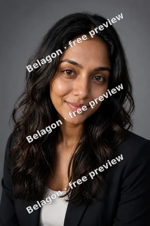 free AI headshot: woman's free AI headshot, studio gray, with the free-preview watermark